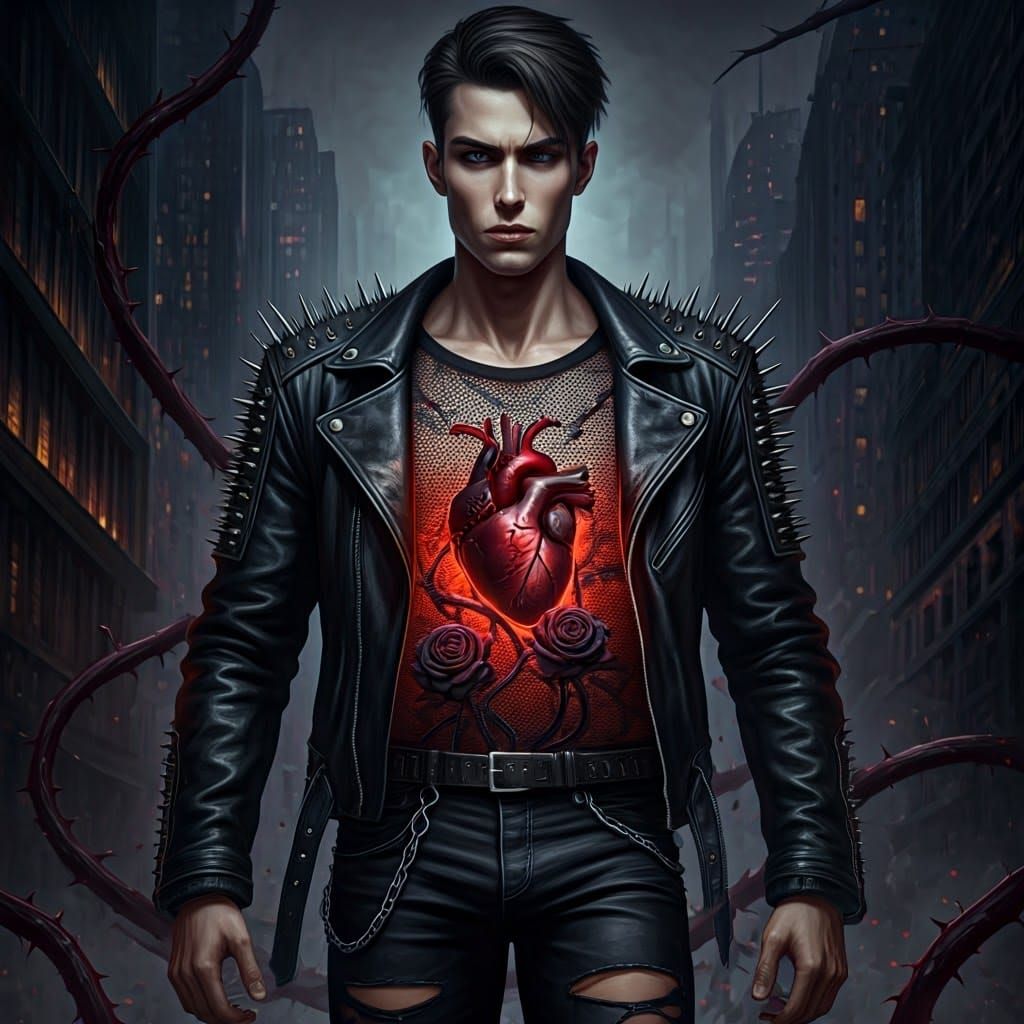 Gothic Punk Visionary in Dystopian Urban Landscape