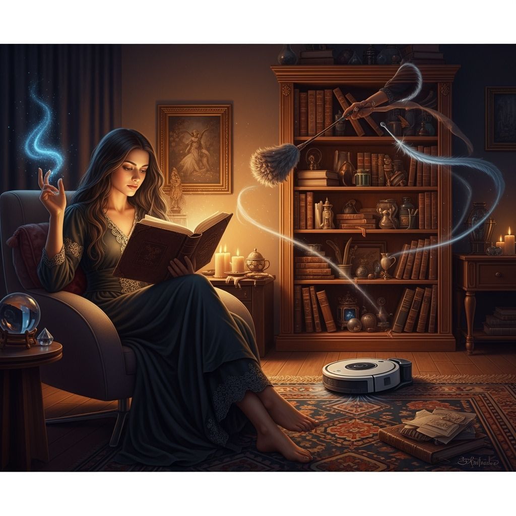Witch Reading Spell Book on Modern Lounge Chair