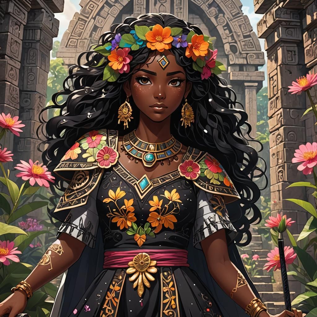 Mesoamerican Anime Girl with Obsidian Sword