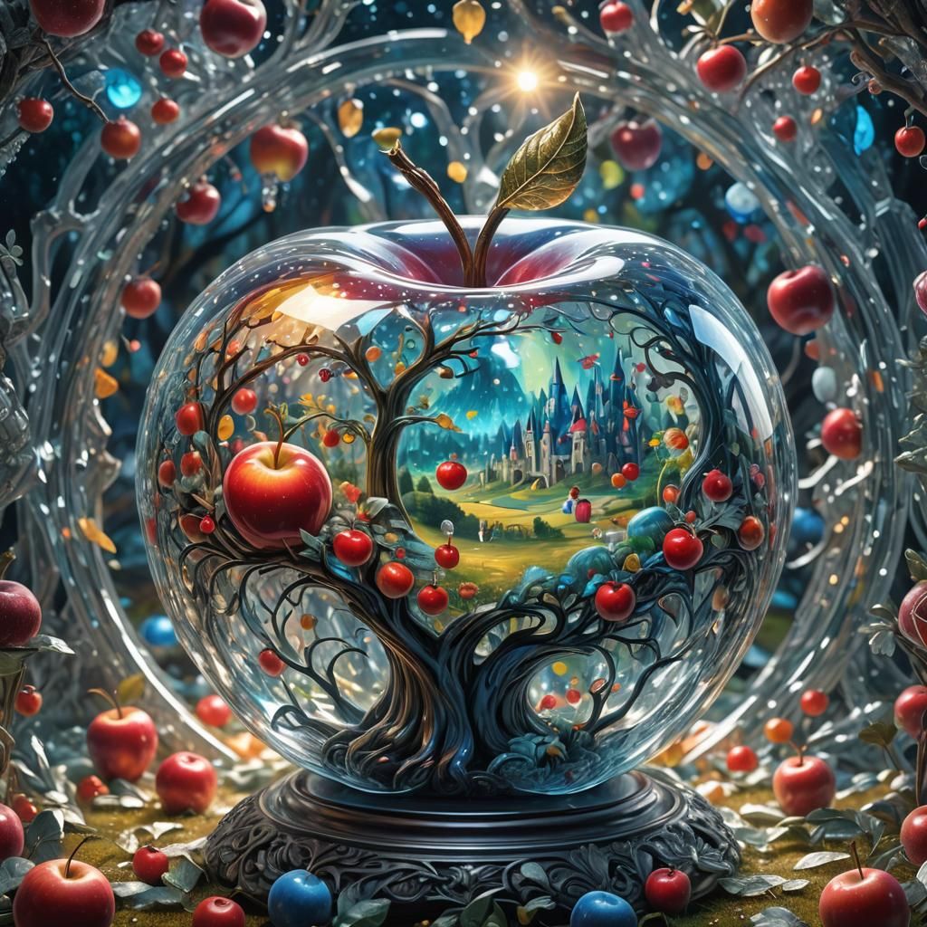 Snow White Scenes Carved in Glass Apple