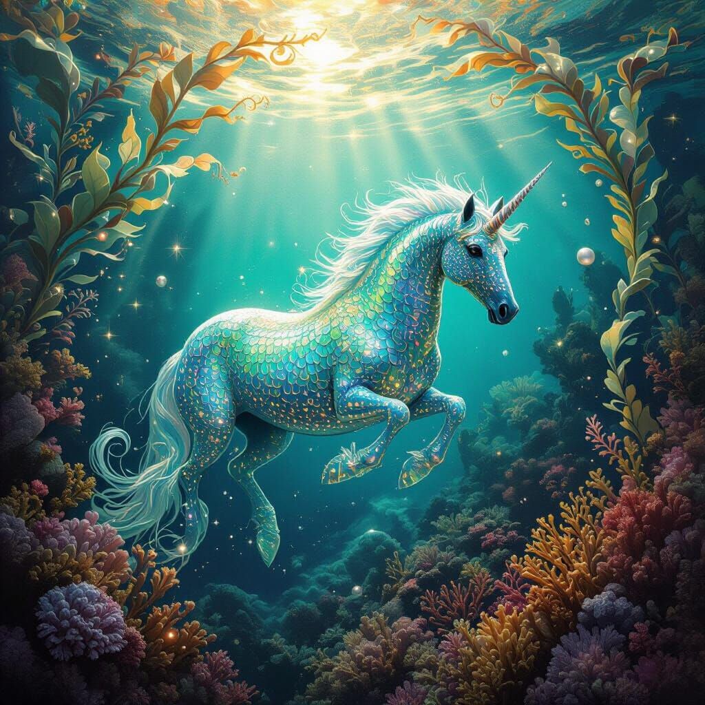 Iridescent Hippocampus Emerges from Coral City