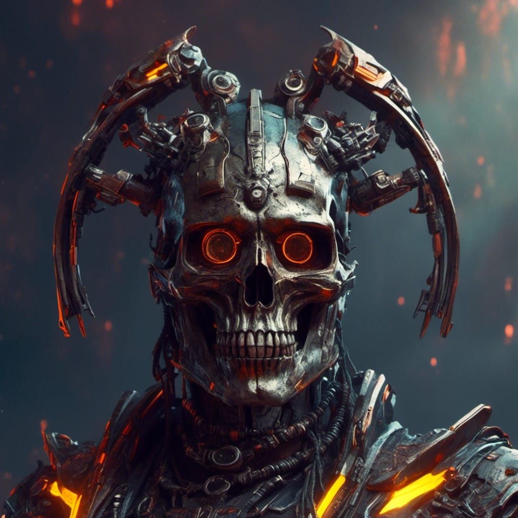 Post-Apocalyptic War Chief with Metallic Skull Helmet