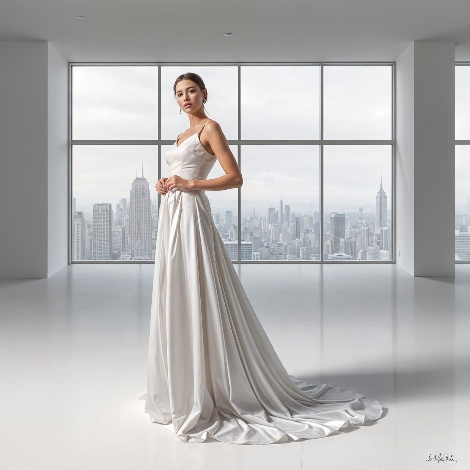 Elegant White Dress in Photorealistic Artwork