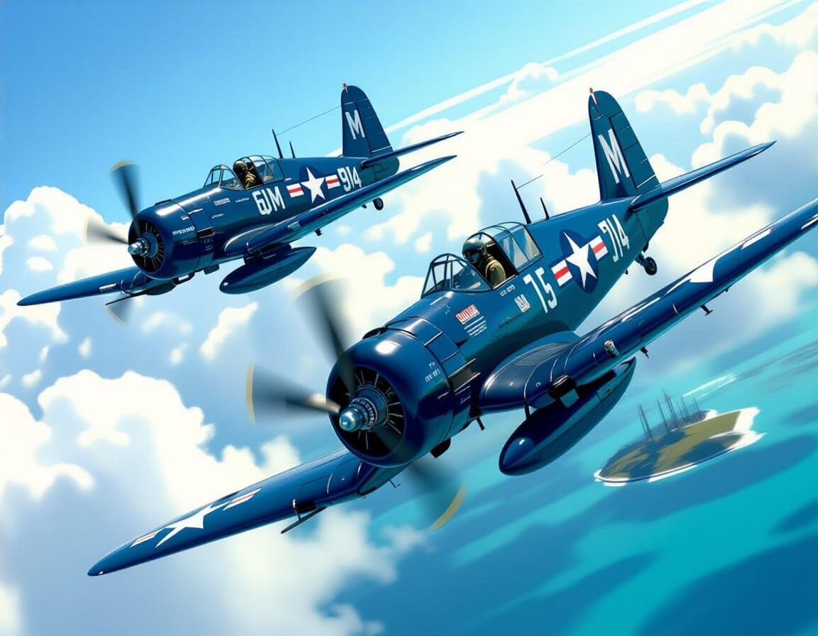 Corsair Fighters Over Pacific in Cinematic Style