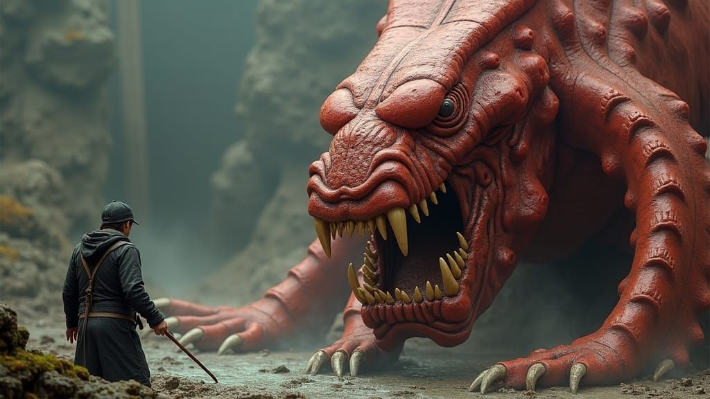 Surreal Alien Landscape with Neon Creatures in 3D