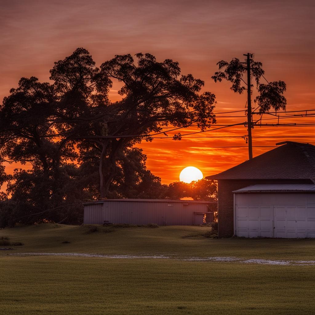 Vibrant Orange Sunset Landscape