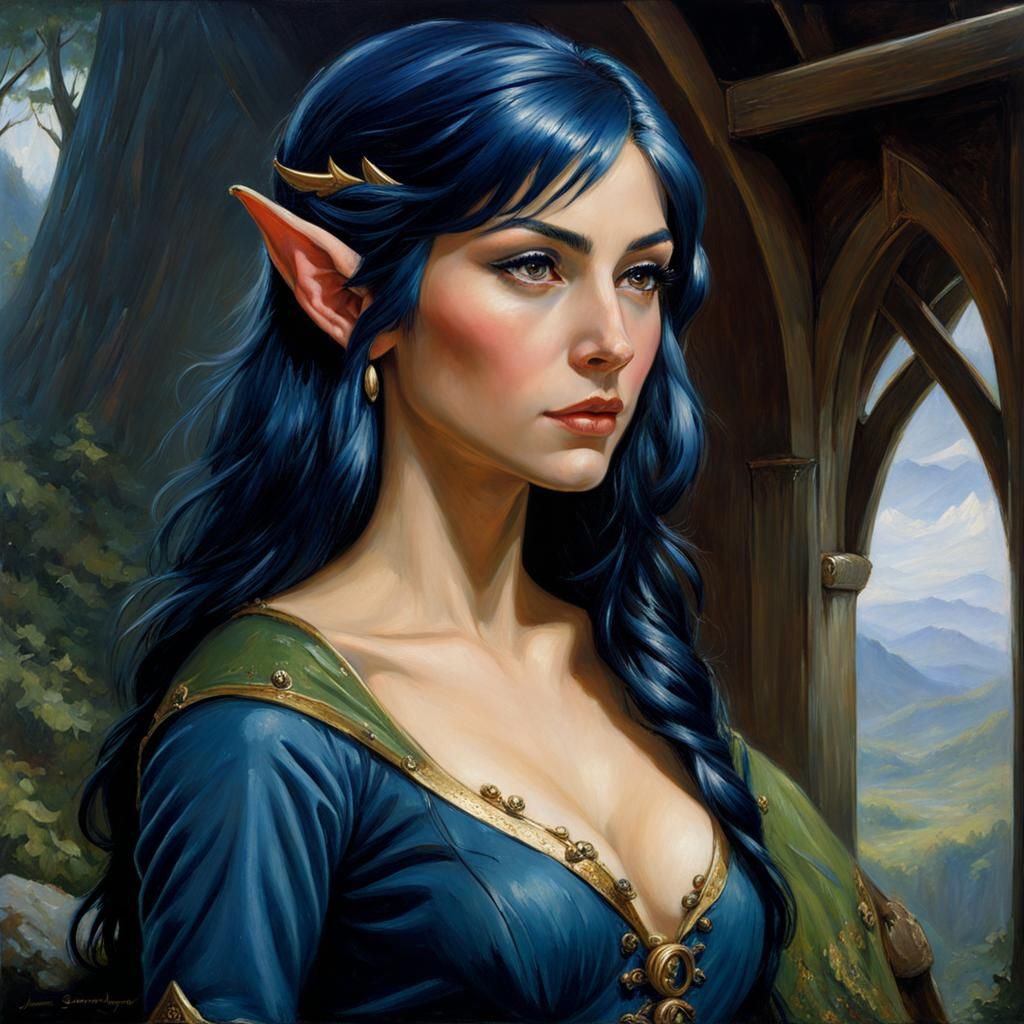 Elven Woman Portrait in Oil Painting Style