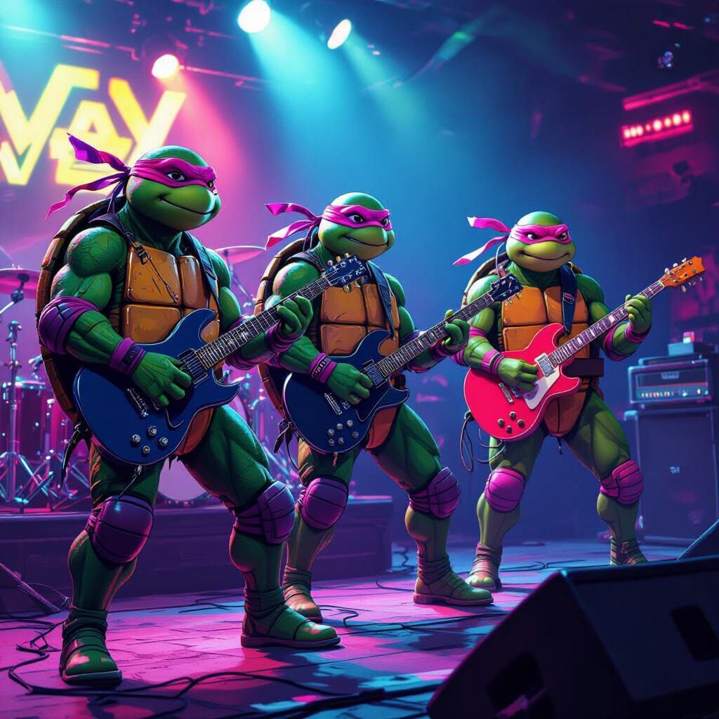 Ninja Turtles Rock Concert in Cyberpunk Style