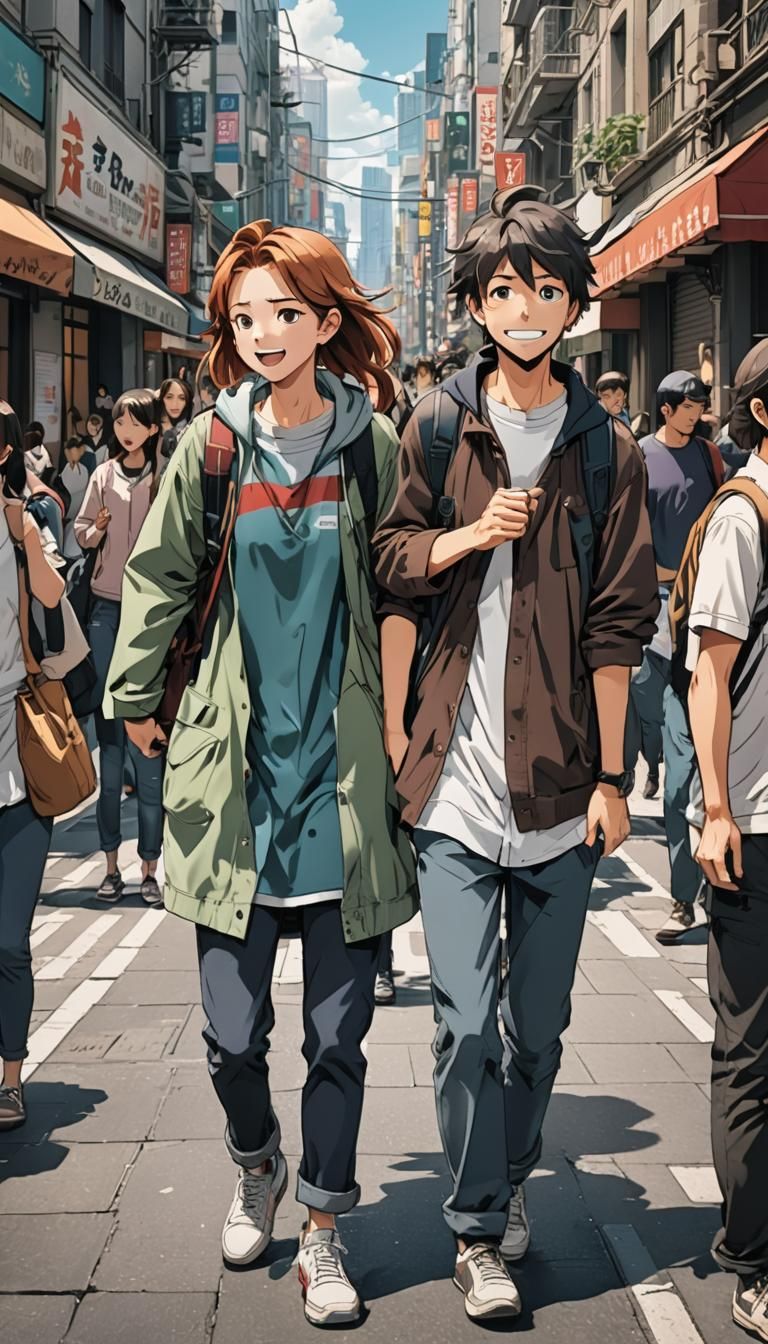 Anime Style City Walk: Whispered Secrets and Laughter