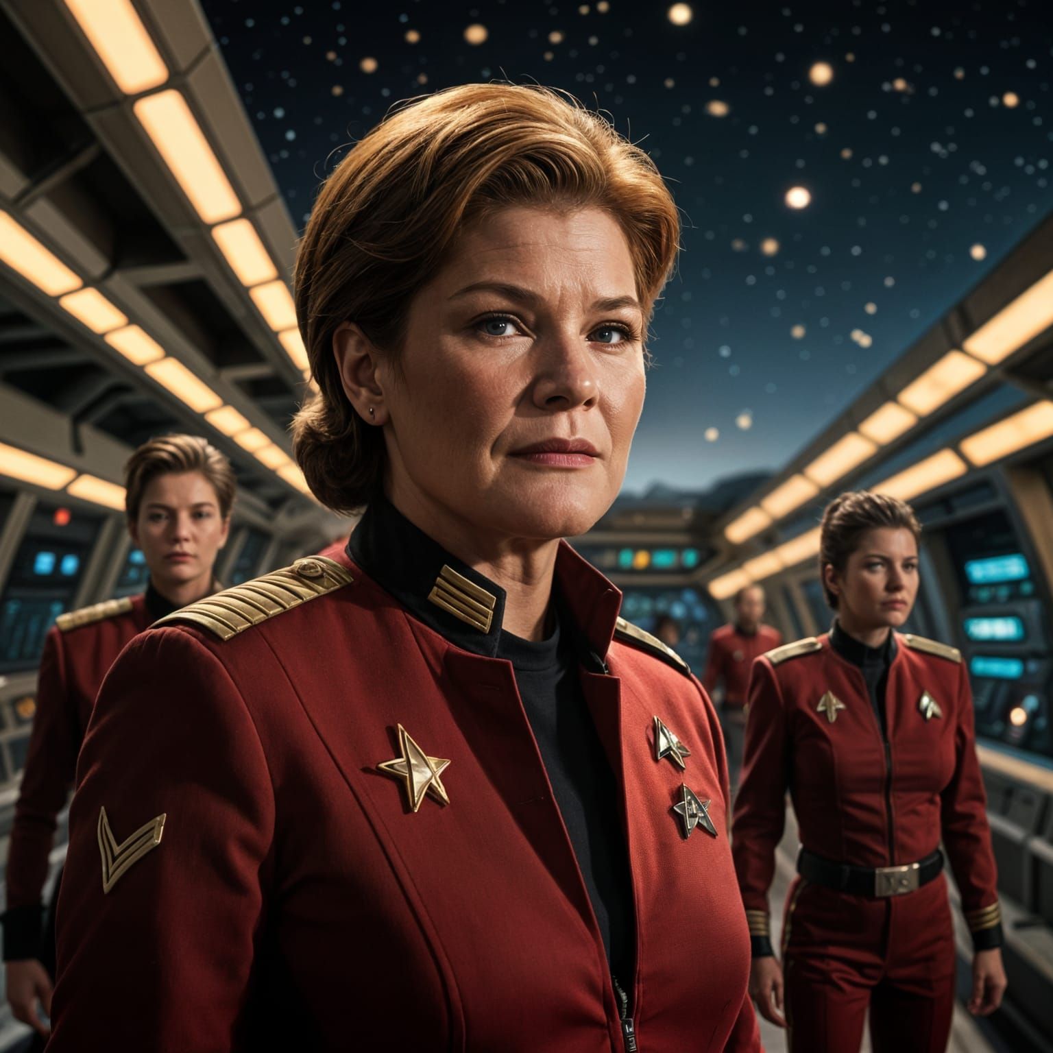 Captain Janeway in Red Uniform on Star Trek: Voyager