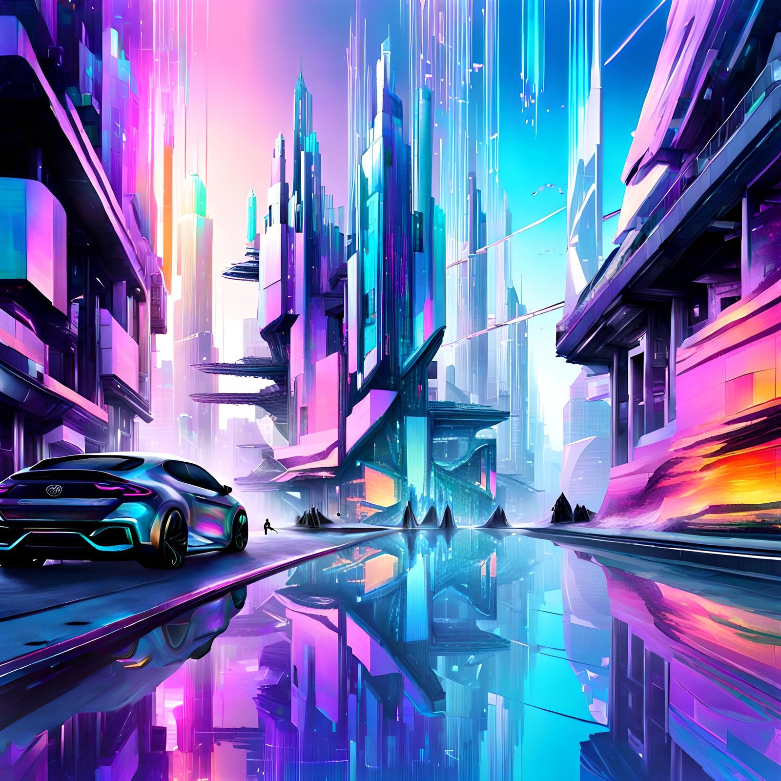 Gorgeous Cybergirl in Holographic Cyberpunk Style