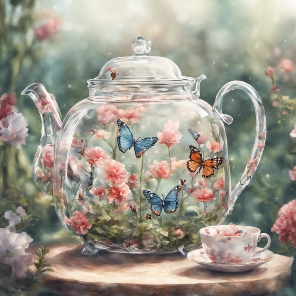 Pretty teapot with butterflies and flowers.
