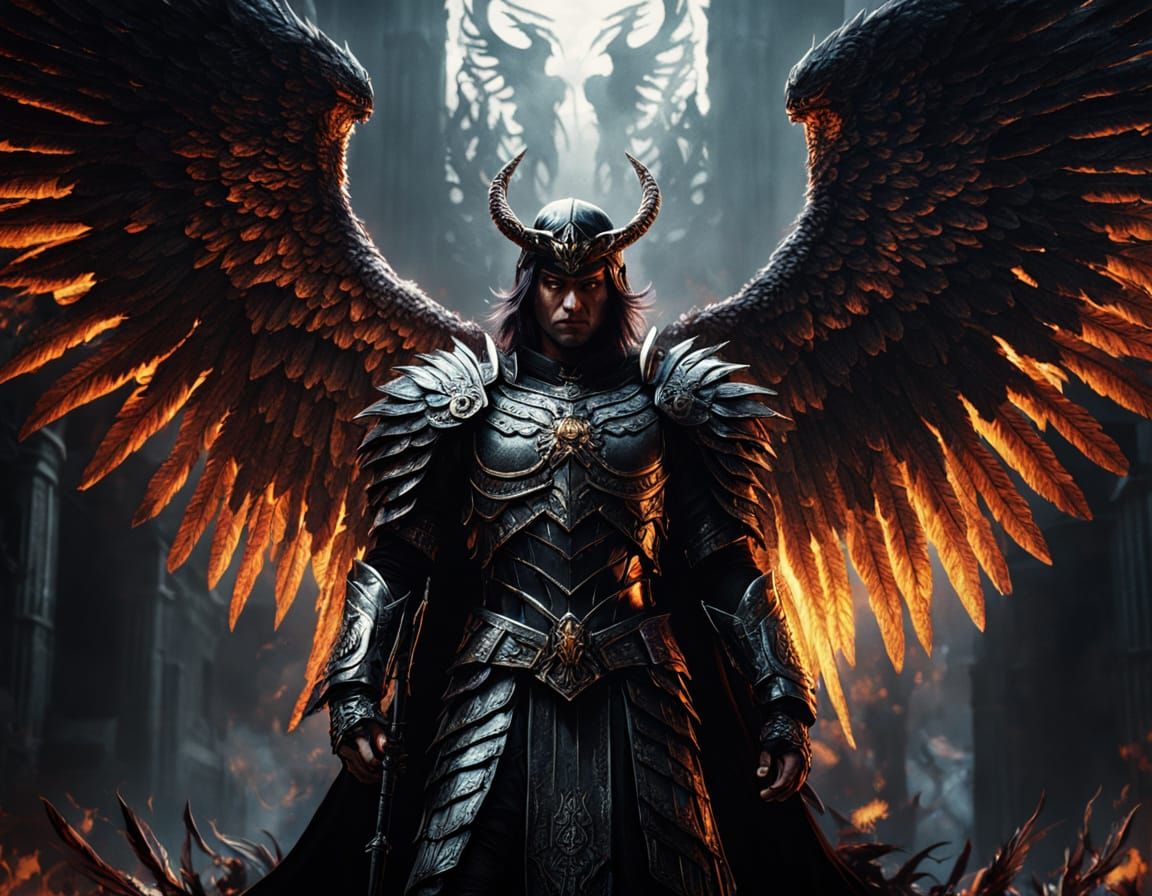 Archangel Surrounded by Demons in Dark Fantasy Art