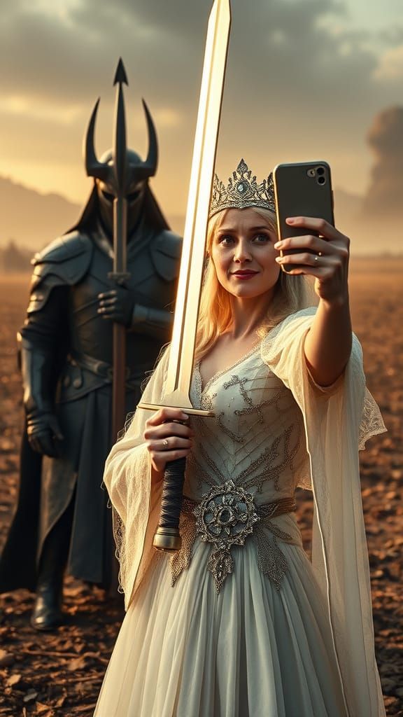 Galadriel Pouts in Selfie Pose as Nazgul Lurks Behind