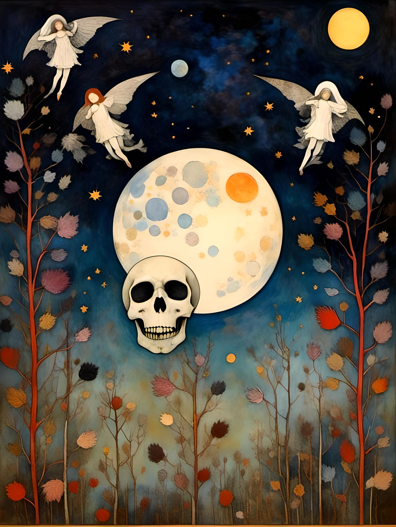 Gothic Skull Moonlit Scene in Starry Night