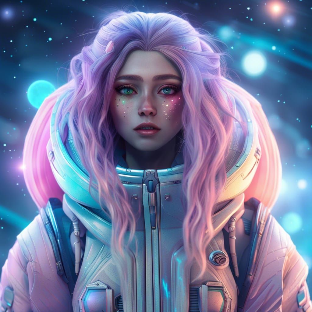 Cosmic Alien Siren in Pastel Galaxy