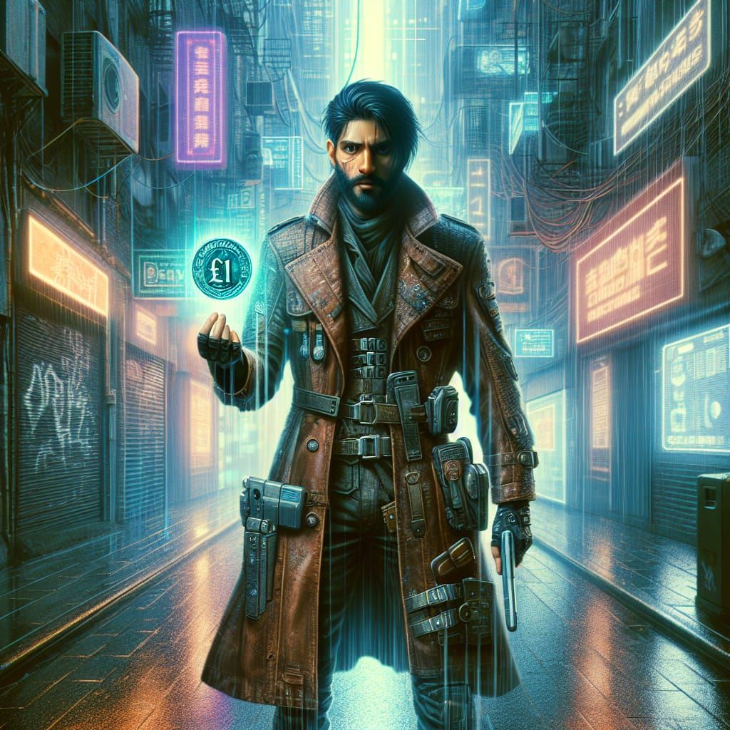 Cyberpunk Bounty Hunter in Dystopian Cityscape