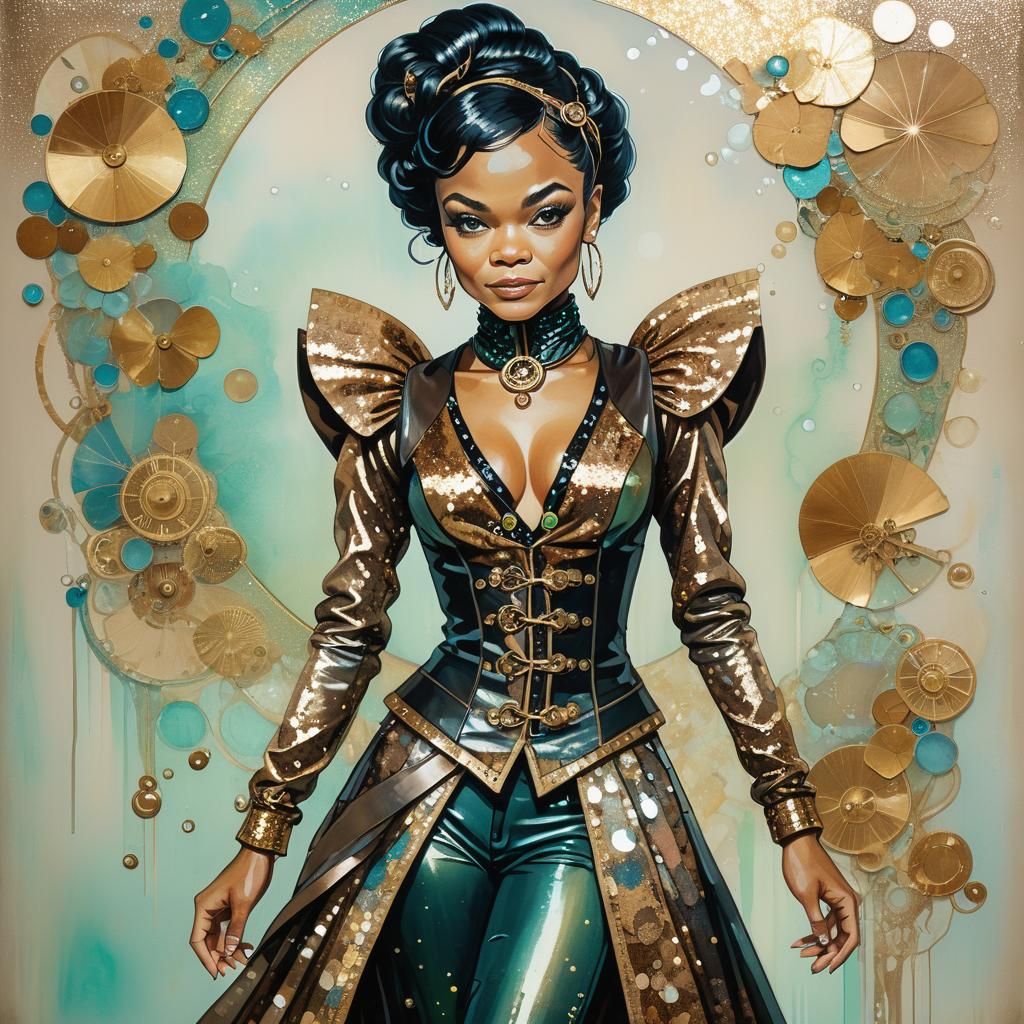 Portrait, Eartha Kitt, full length sequinned Steampunk Outfi...