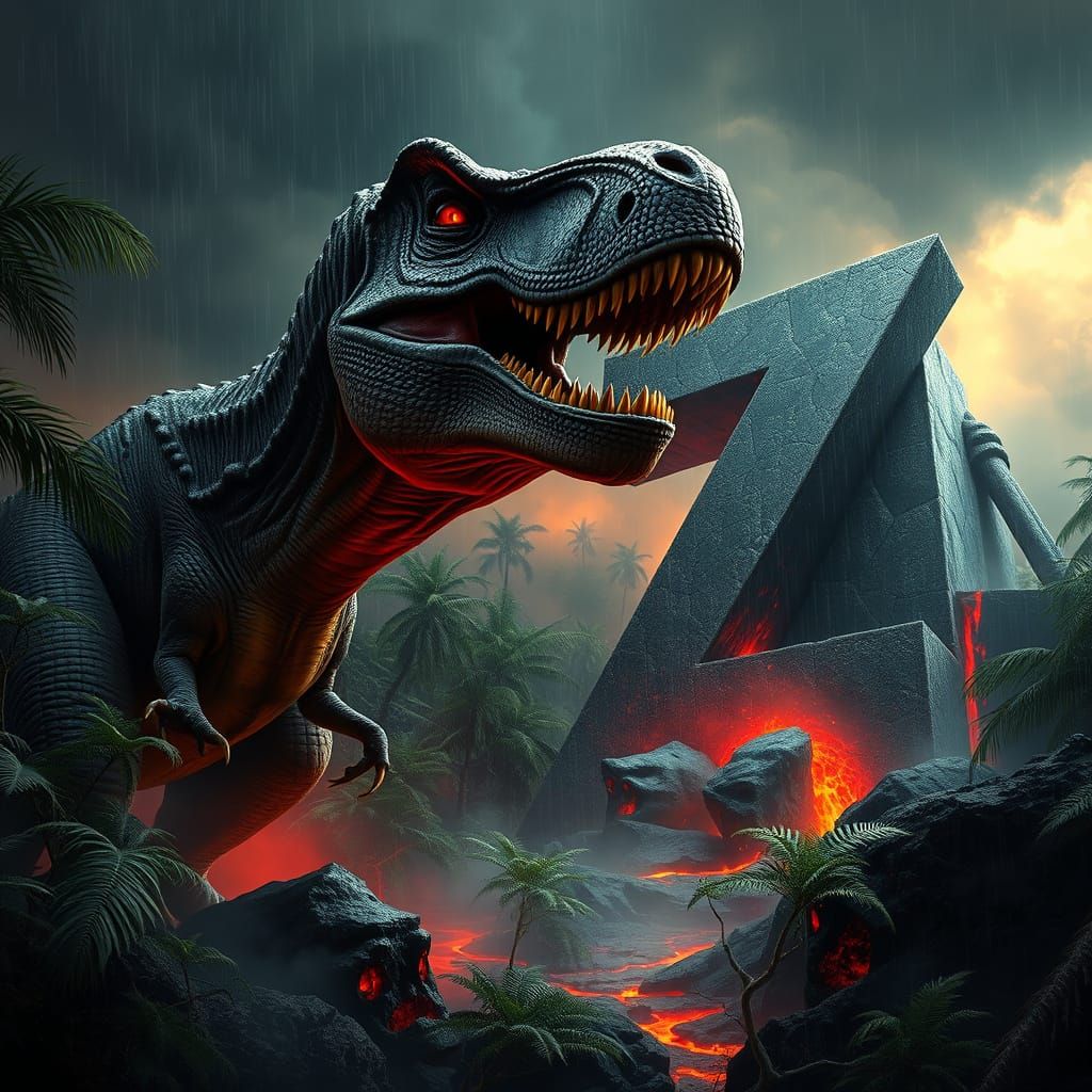 Tyrannosaurus Rex Roar in Prehistoric Landscape