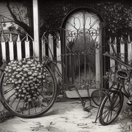 Victorian Haunted House with Vintage Bicycle