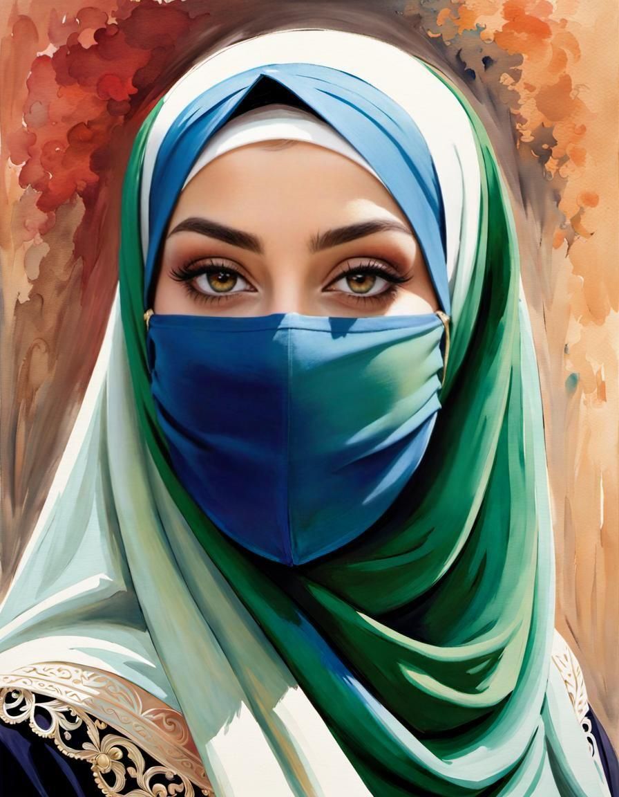 Watercolor Portrait of a Woman in Hijab