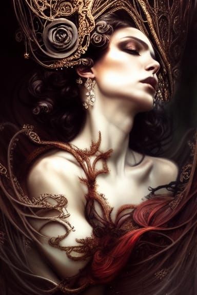 Gothic Dark Academia Portrait with Rococo Details