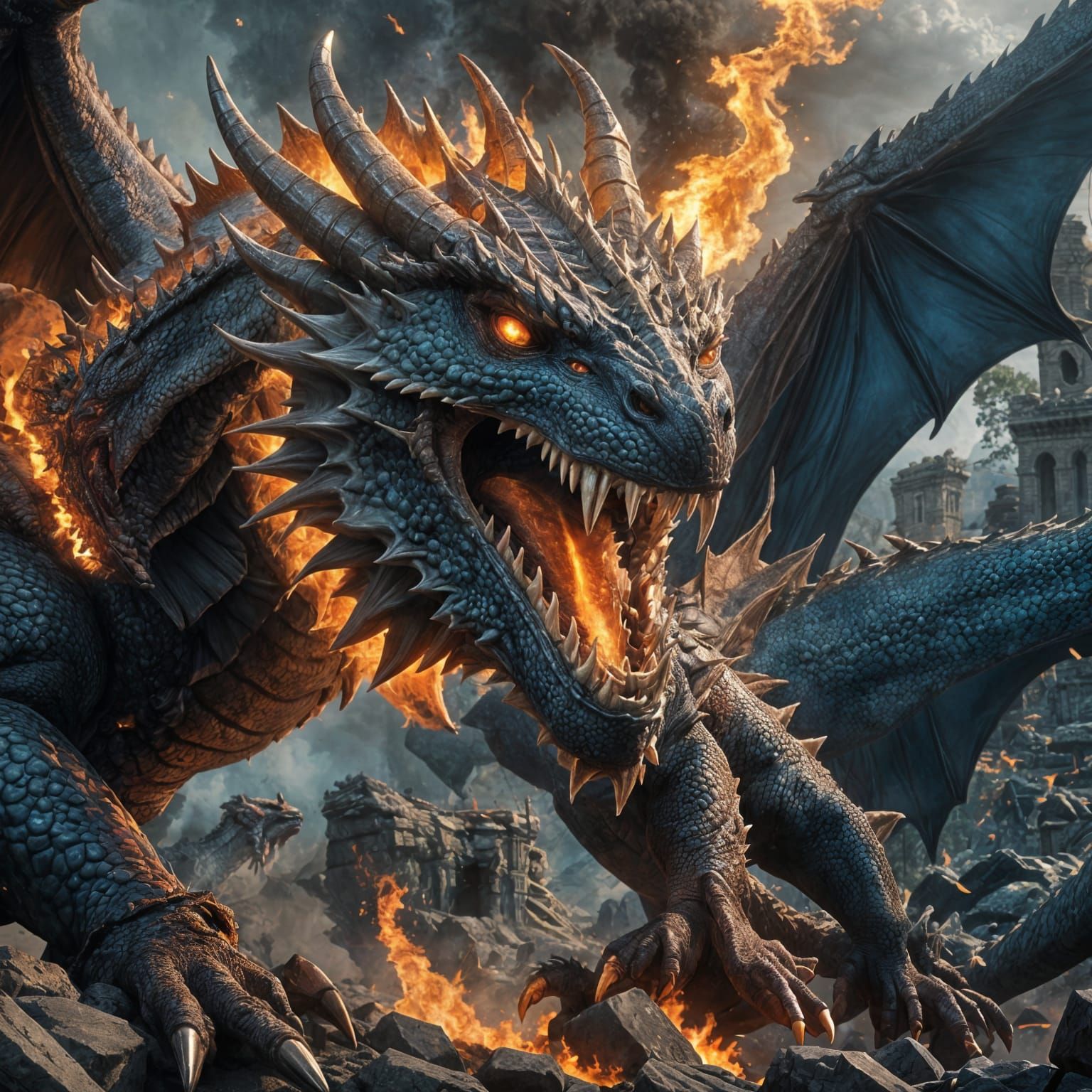 Fire-Breathing Dragon of War: Fantasy Concept Art