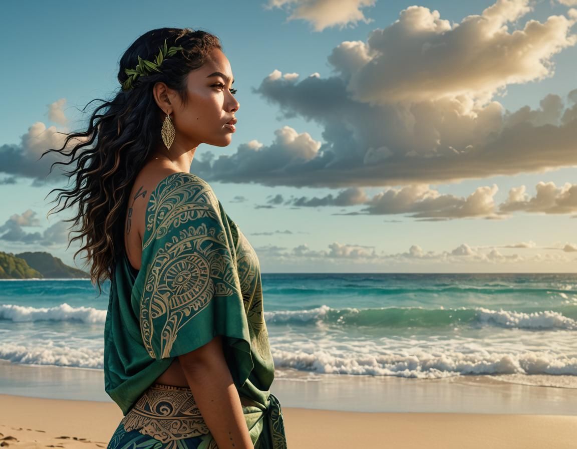 Tongan Woman at Ocean's Edge: Pacific Island Art