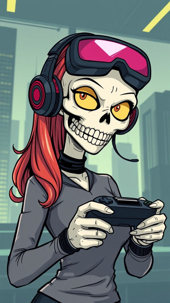 Cartoon Cyborg Hacker with Game Controller