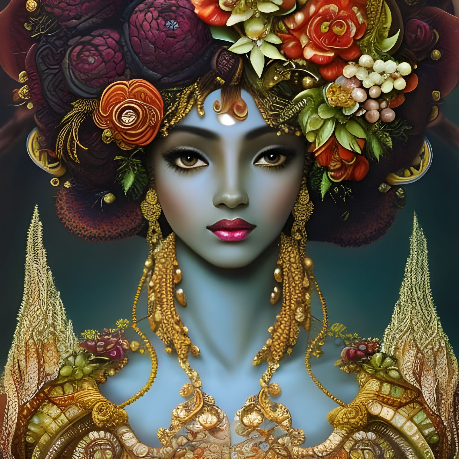 Ornate Mushroom Goddess Portrait in Fairycore Style