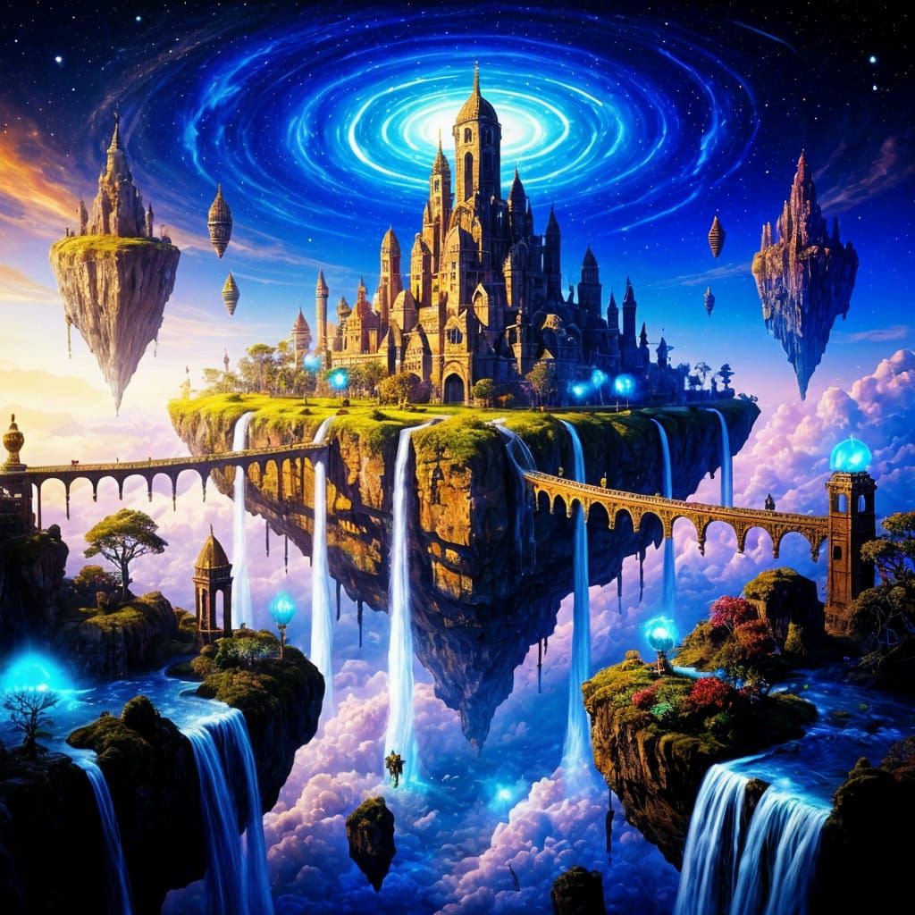 Surreal Ancient City Floating in Nebula, Digital Painting