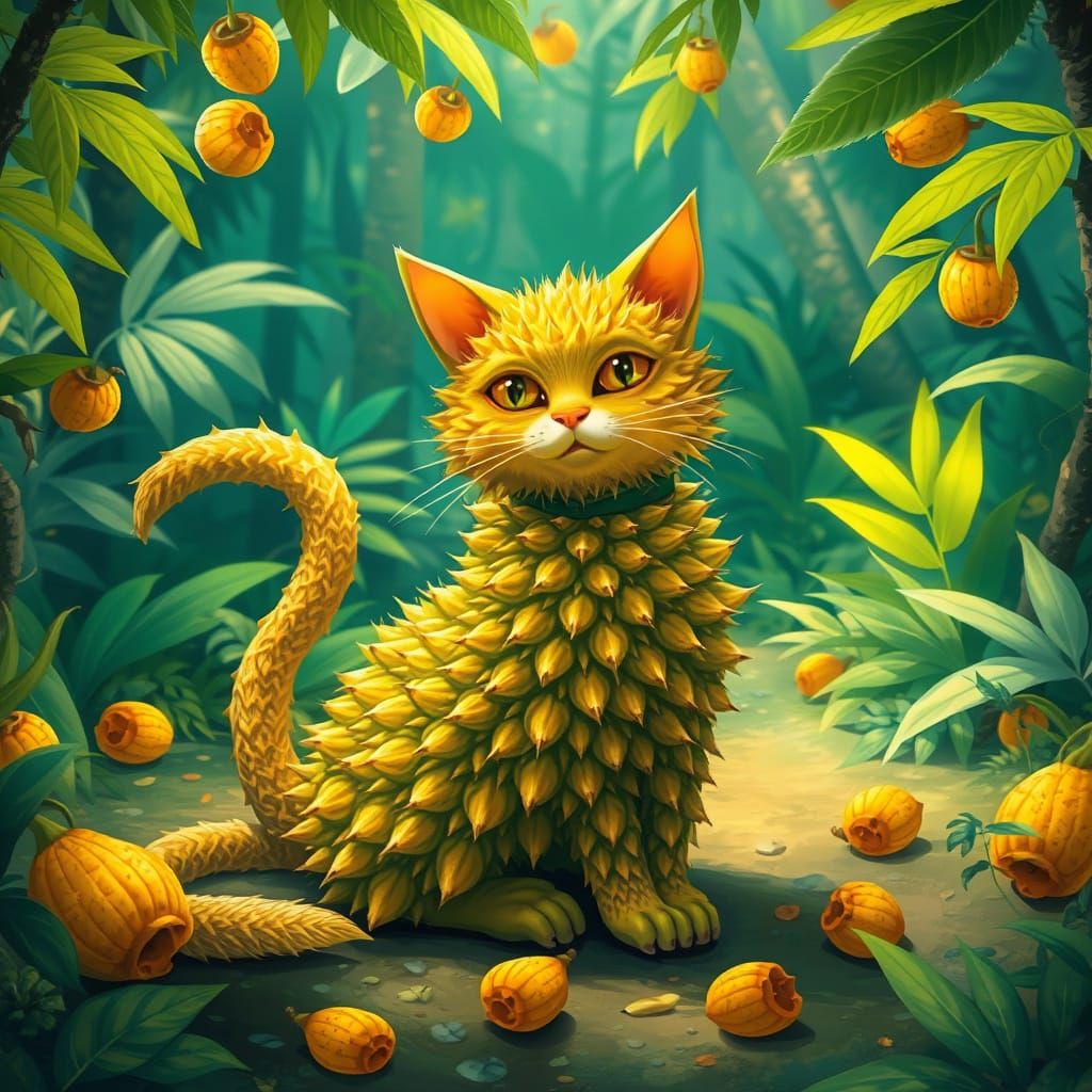 Whimsical Jungle Creature Blends Jackfruit and Cat in Vibran...
