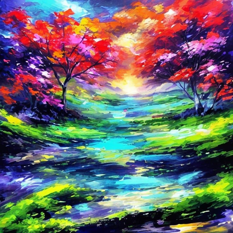 Flowlight Obsidian Figurines in Fantasy Landscape