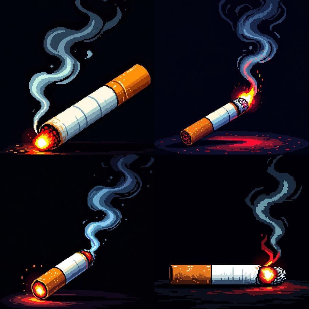 Dark Pixel Art Cigarette with Red Ember