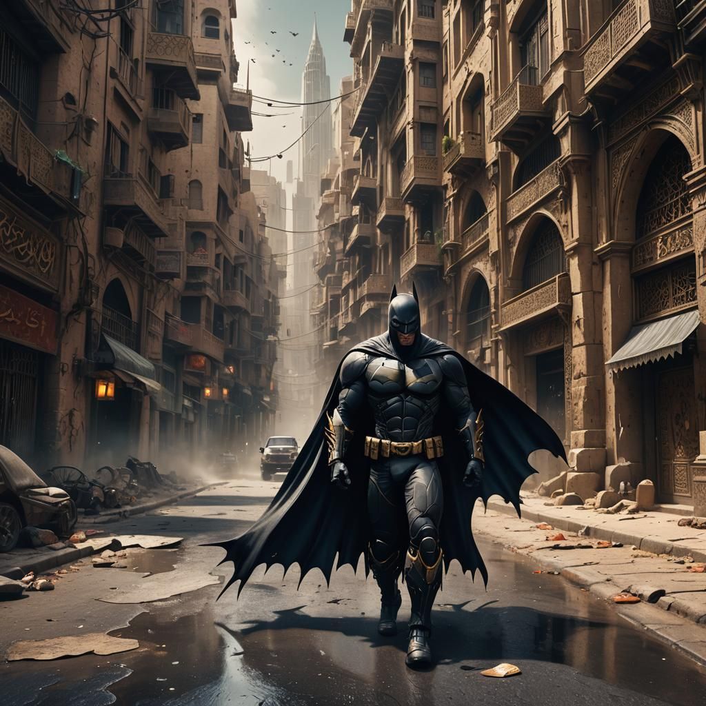 Arabic Batman on the Street in Detailed Painting