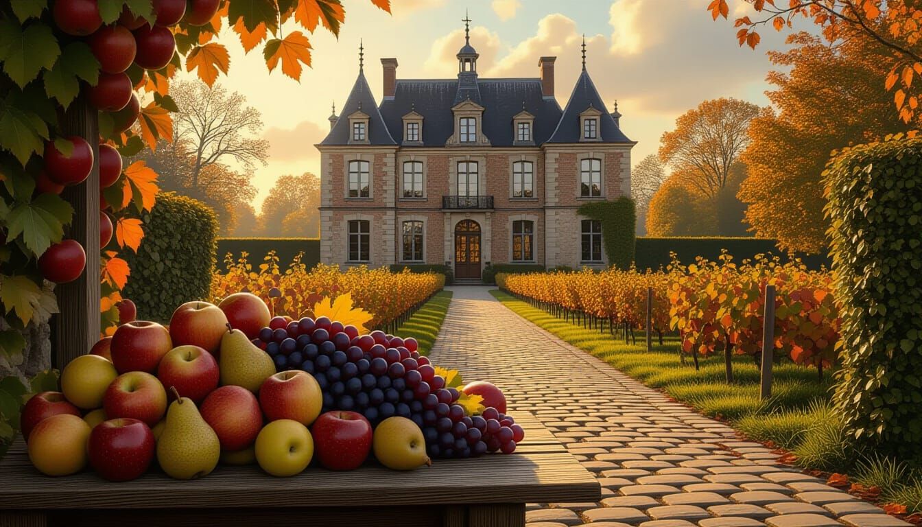 Autumn Chateau Harvest in Golden Afternoon Light