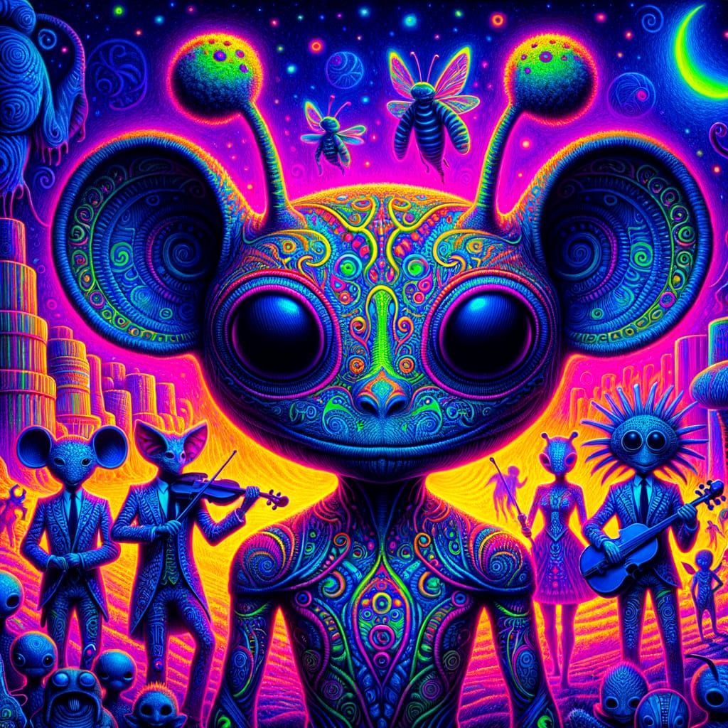 Psychedelic Creature in Neon Oz Landscape