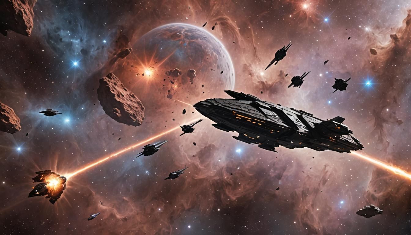 Dreadnought Starships Battle in Nebula