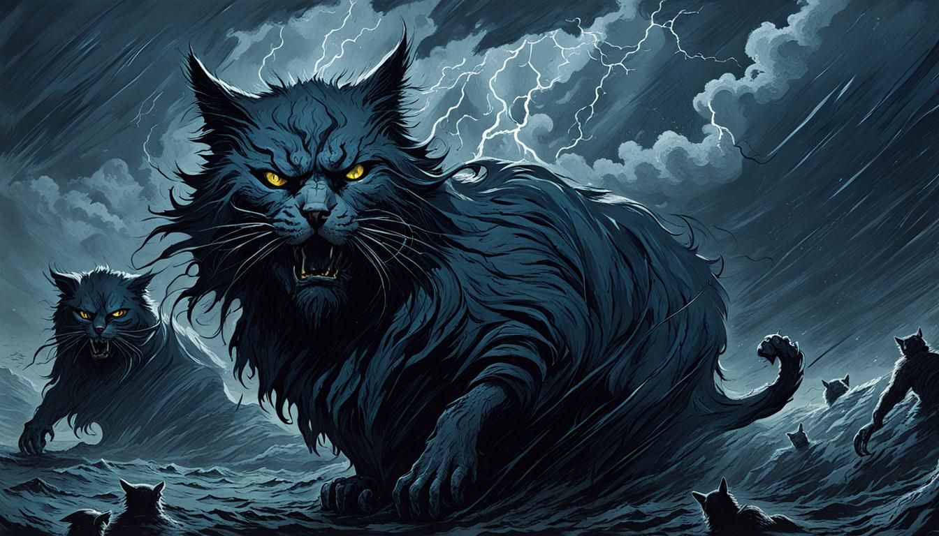 Cat Storm in Dark Gothic Horror Style