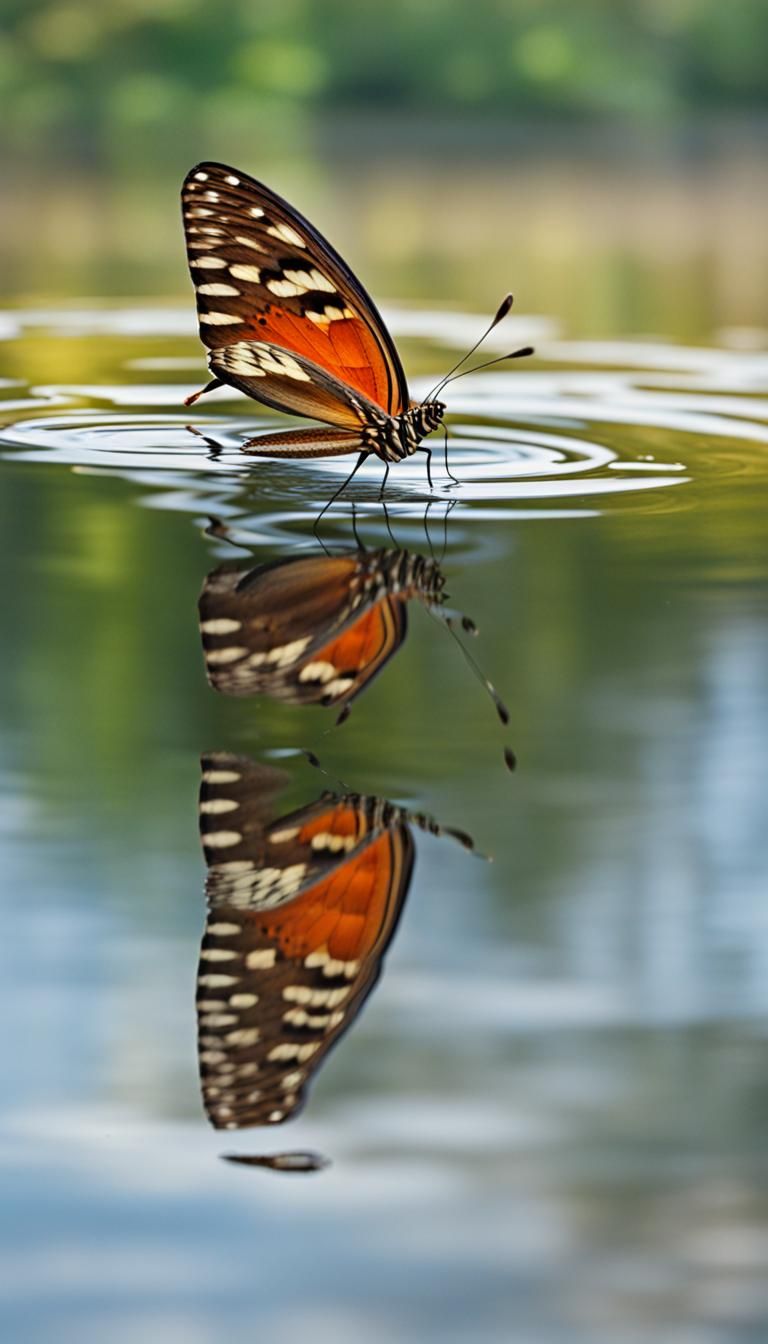 Butterfly's Delicate Reflection on Water