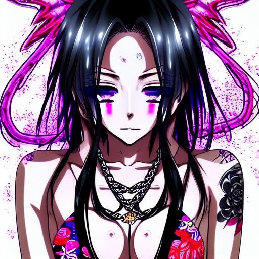 Anime Girl Yakuza Portrait with Dragon Tattoo