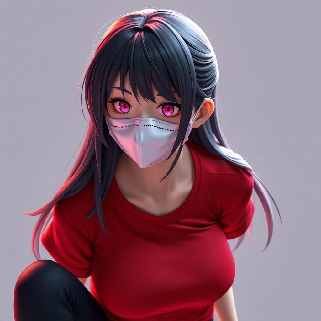 Anime Girl in Mask: Detailed 3D Art