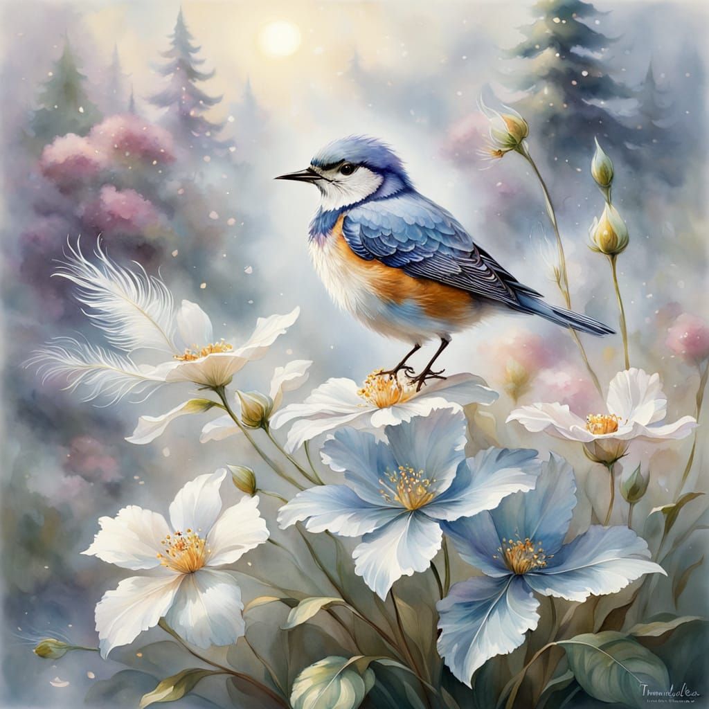 Serenely Blooming Floral Scene in Whimsical Watercolor