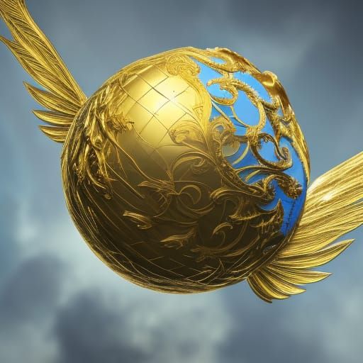 Hyperrealistic Golden Snitch with Feathery Wings