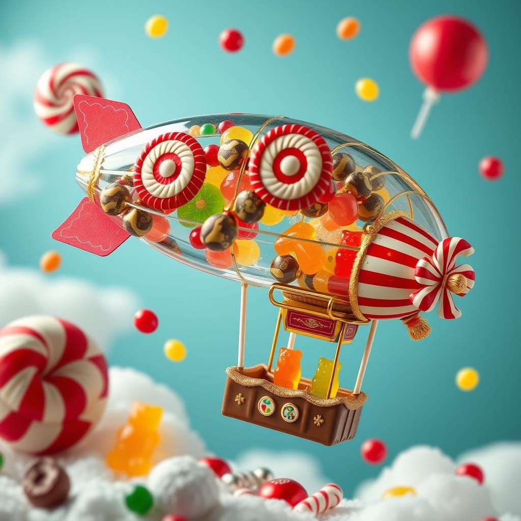 Candy Zeppelin Made of Lollipops and Chocolates