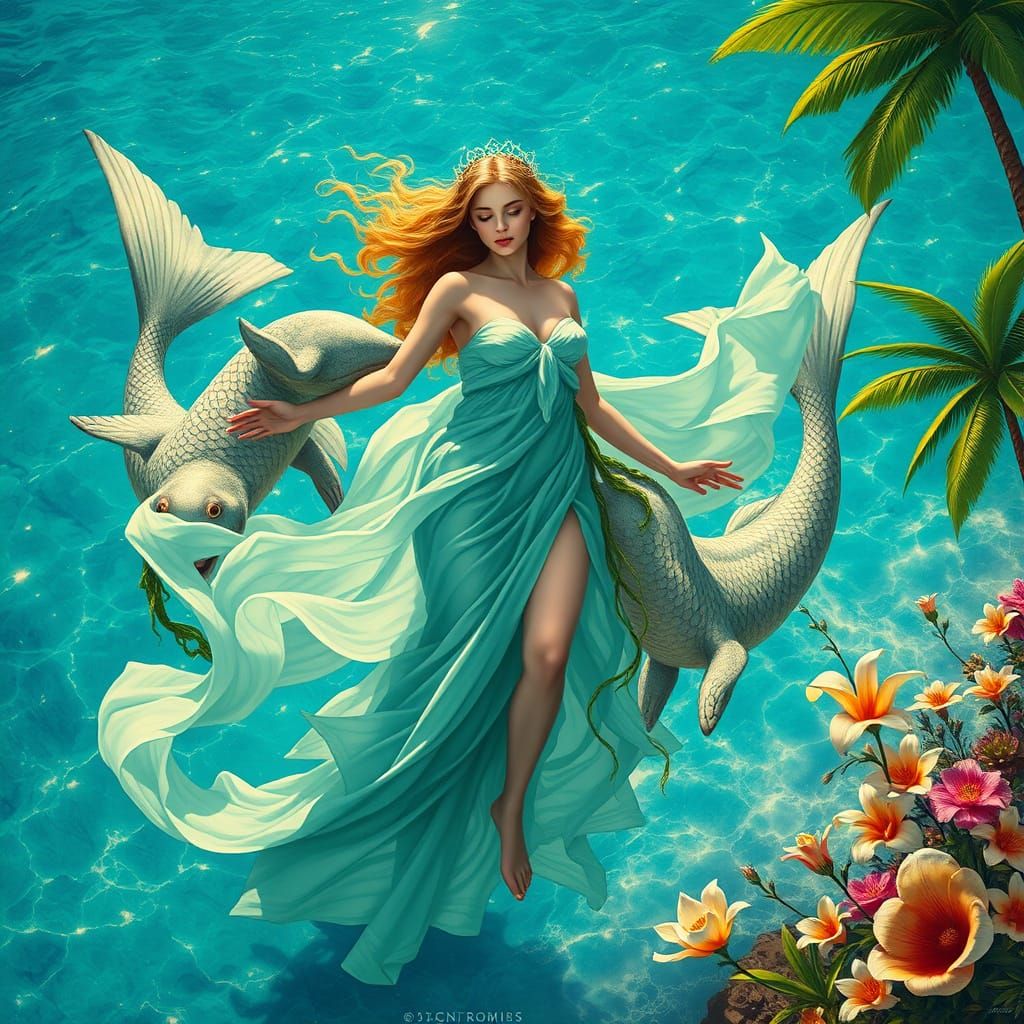 Tropical Goddess Emerges with Twin Aquatic Deities