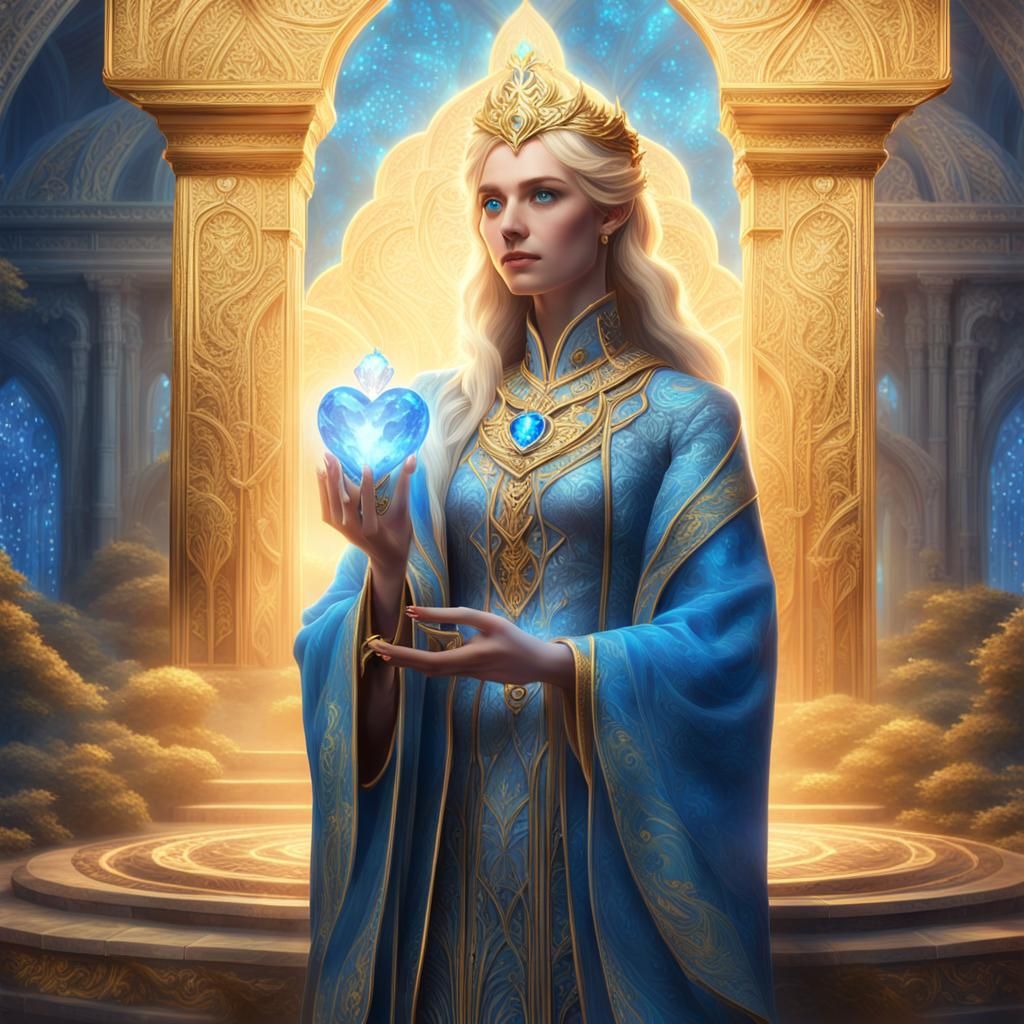 Priestess with Blue Crystal Heart: Fantasy Art