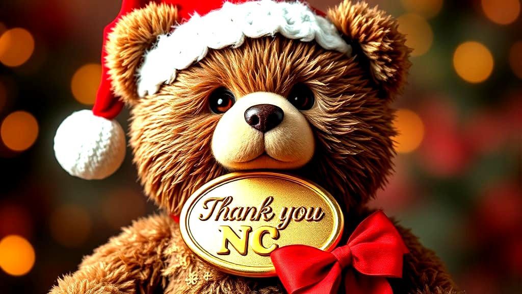 Christmas Bear in Gold Badge Honors Winter Spirit