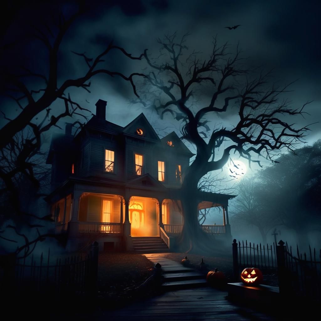 Glowing Jack-O-Lantern and Ghostly Apparition