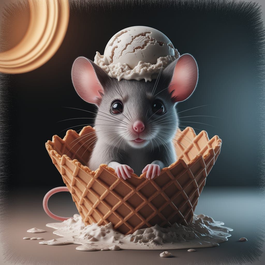 Mouse in Waffle Cone with Ice Cream